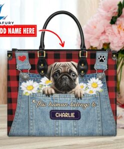 Pug Dog This Human Belongs To Leather Handbag