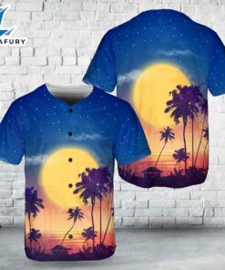 Retro Style full moon sky With Palm Silhouettes Baseball Jersey