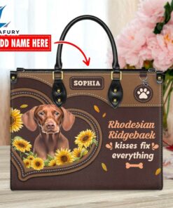 Rhodesian Ridgeback Dog Kisses Fix Everything Leather Handbag