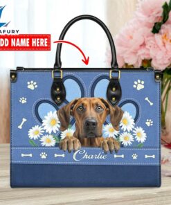 Rhodesian Ridgeback Dog Lover Leather Bag With Daisy Flowers