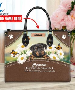 Rottweiler Dog Are Not Our Whole Life But They Make Our Lives Whole Leather Handbag