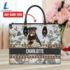 Rottweiler Dog Bior Leather Handbag With Flowers And Butterfly
