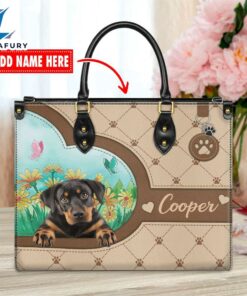 Rottweiler Dog Duccy Dog Lover Leather Handbag