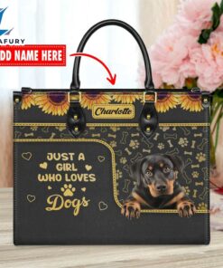 Rottweiler Dog Just A Girl Who Loves Dogs Leather Handbag