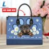 Rottweiler Dog Lover Leather Bag With Daisy Flowers