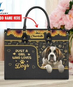 Saint Bernard Dog Just A Girl Who Loves Dogs Leather Handbag