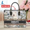 Samoyed Dog Bior Leather Handbag With Flowers And Butterfly