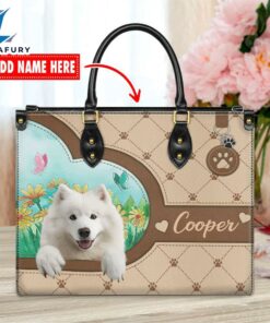 Samoyed Dog Duccy Dog Lover Leather Handbag