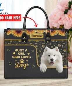 Samoyed Dog Just A Girl Who Loves Dogs Leather Handbag