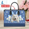 Samoyed Dog Lover Leather Bag With Daisy Flowers