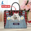 Samoyed Dog This Human Belongs To Leather Handbag V016 1