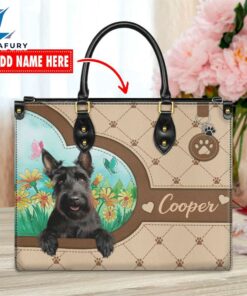 Scottish Terrier Dog Duccy Dog Lover Leather Handbag