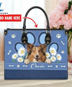 Shetland Sheepdog Dog Lover Leather Bag With Daisy Flowers