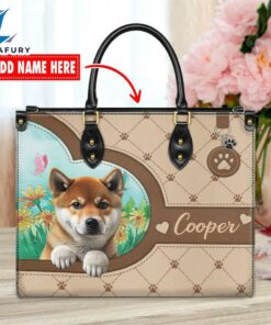 Shiba Inu Dog Duccy Dog Lover Leather Handbag