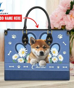 Shiba Inu Dog Lover Leather Bag With Daisy Flowers