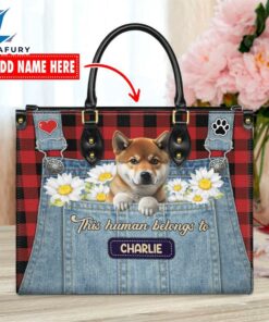 Shiba Inu Dog This Human Belongs To Leather Handbag