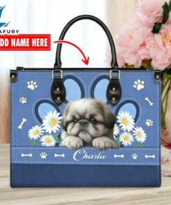 Shih Tzu Dog Lover Leather Bag With Daisy Flowers