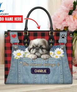 Shih Tzu Dog This Human Belongs To Leather Handbag