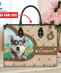 Siberian Husky Dog Duccy Dog Lover Leather Handbag