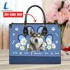 Siberian Husky Dog Lover Leather Bag With Daisy Flowers