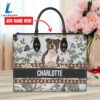 Staffordshire Bull Terrier Dog Bior Leather Handbag With Flowers And Butterfly