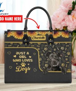Staffordshire Bull Terrier Dog Just A Girl Who Loves Dogs Leather Handbag