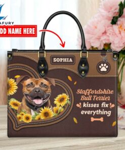 Staffordshire Bull Terrier Dog Kisses Fix Everything Leather Handbag