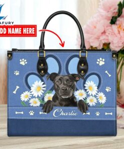 Staffordshire Bull Terrier Dog Lover Leather Bag With Daisy Flowers