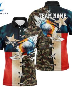 Texas Flag Camo Mens Golf Polo Shirts Custom Fire Water Golf Ball Team