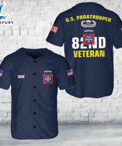 US Army 82nd Airborne Division Veteran Paratrooper Baseball Jersey