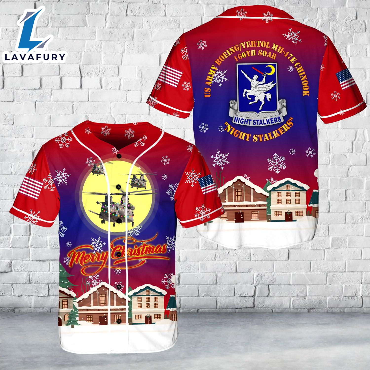 US Army Boeing Vertol MH-47E Chinook, 160th SOAR 'Night Stalkers' Christmas Baseball Jersey 4TH Of July US Army Boeing Vertol MH-47E Chinook, 160th SOAR 'Night Stalkers' Christmas Baseball Jersey 4TH Of July
