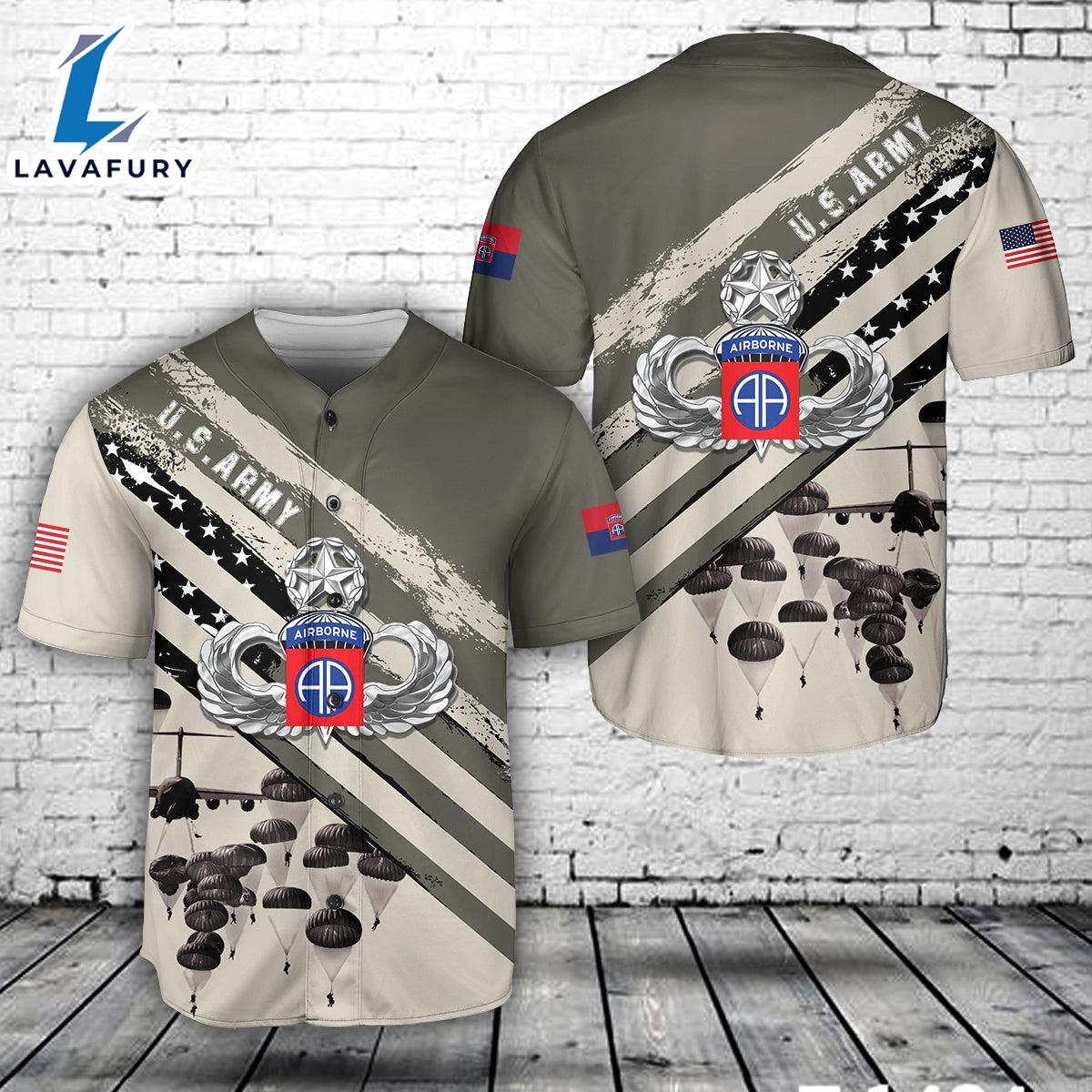 US Army Paratroopers With The 82nd Airborne Division Parachute Baseball Jersey 2 4TH Of July US Army Paratroopers With The 82nd Airborne Division Parachute Baseball Jersey 2 4TH Of July