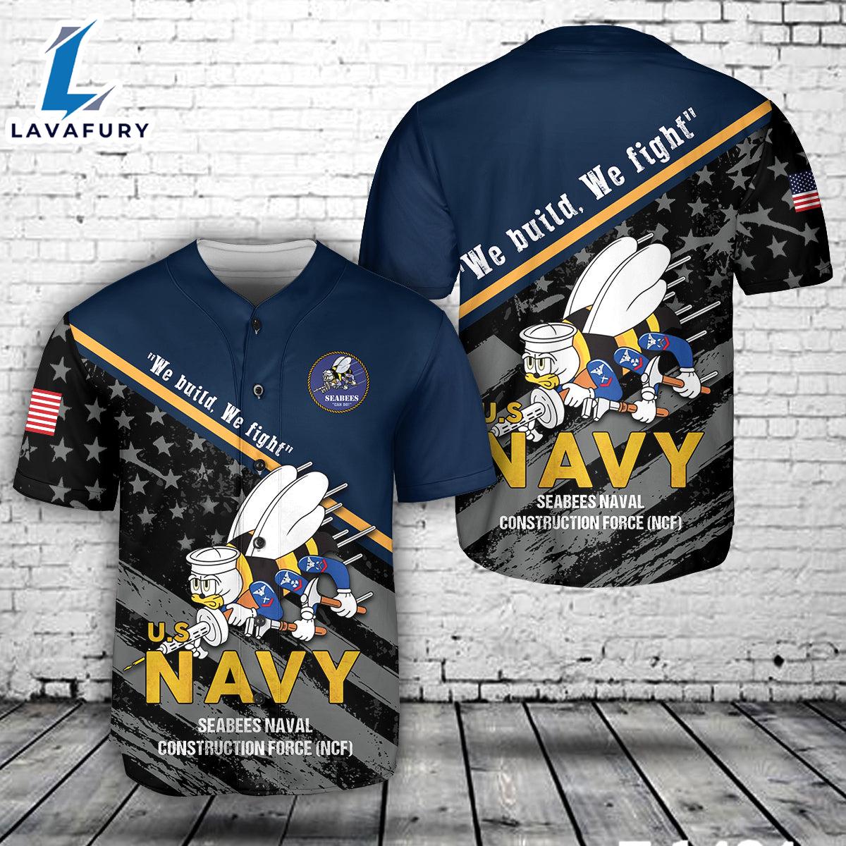 US Navy SEABEES Naval Construction Force (NCF) Baseball Jersey 4TH Of July US Navy SEABEES Naval Construction Force (NCF) Baseball Jersey 4TH Of July