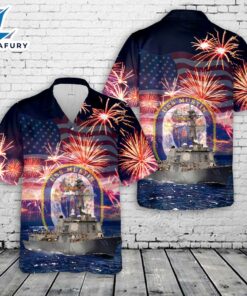 US Navy USS Mustin DDG-89 Toujours L'Audace, 4th Of July Hawaiian Shirt