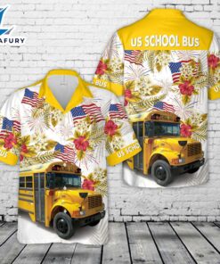 US School Bus, 4th Of July Hawaiian Shirt