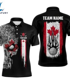 Vintage Canada Flag Skull Mens Golf Polo Shirt Custom Patriotic Scary