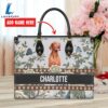 Vizsla Dog Bior Leather Handbag With Flowers And Butterfly