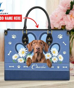 Vizsla Dog Lover Leather Bag With Daisy Flowers