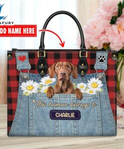 Vizsla Dog This Human Belongs To Leather Handbag