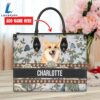 Welsh Corgi Dog Bior Leather Handbag With Flowers And Butterfly