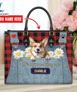 Welsh Corgi Dog This Human Belongs To Leather Handbag