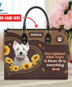 West Highland White Terrier Dog Kisses Fix Everything Leather Handbag