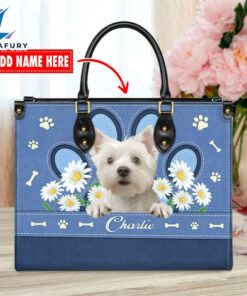 West Highland White Terrier Dog Lover Leather Bag With Daisy Flowers