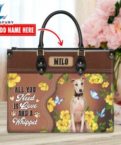 Whippet Dog All You Need Is Love And A Leather Handbag