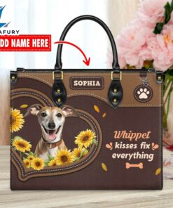 Whippet Dog Kisses Fix Everything Leather Handbag