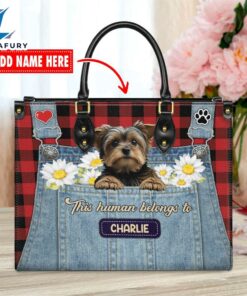 Yorkshire Terrier Dog This Human Belongs To Leather Handbag