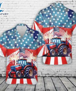 4th July Farm Tractor American Flag Fireworks Hawaiian Shirt