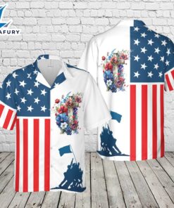4th July Happy Independence Day US Flag Cross Hawaiian Shirt