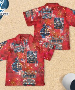 4th Of July Fire Truck Firefighter Youth Short-sleeve Hawaiian Shirt