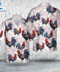 American Themed Rooster in Red, White and Blue Colors of the American Flag, 4th Of July Hawaiian Shirt